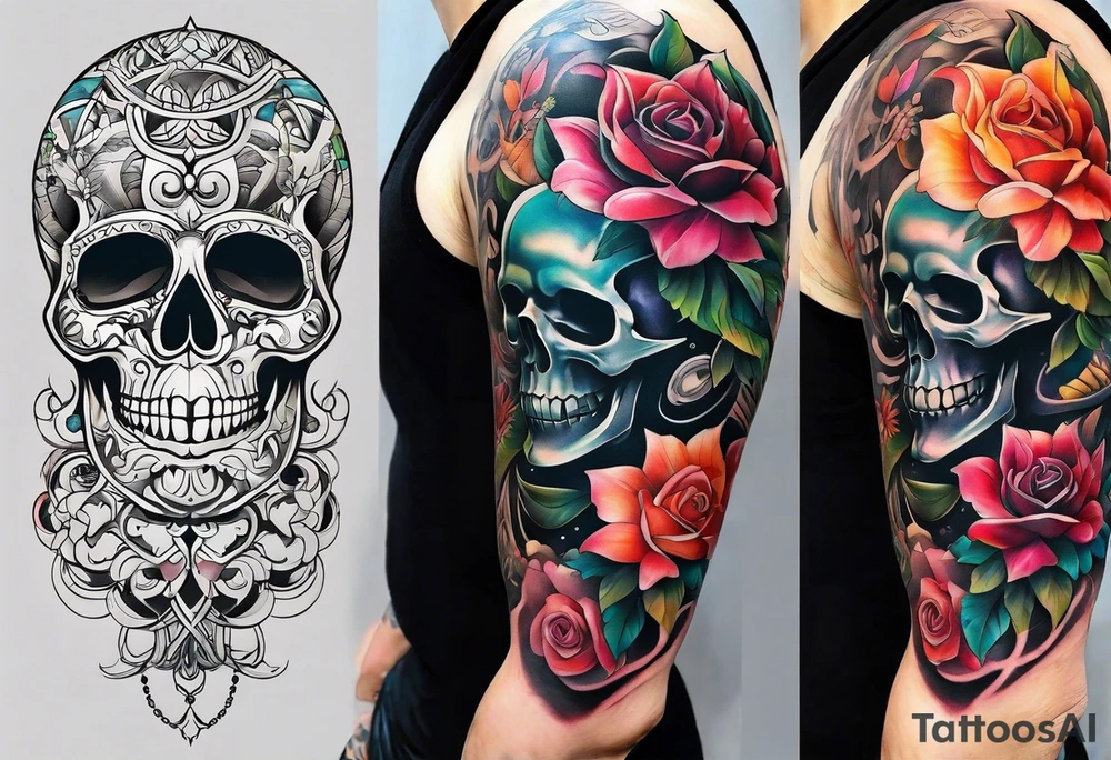 Colorful sleeve tattoo idea