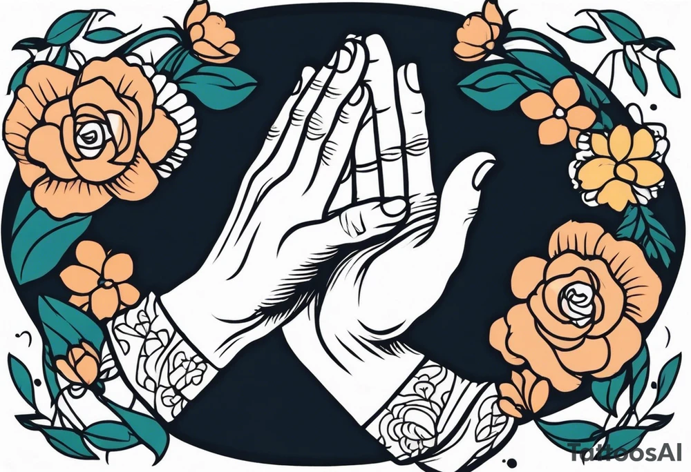 praying hands

old school vintage simple traditional design with vintage flowers surrounding
bold color simple tattoo idea