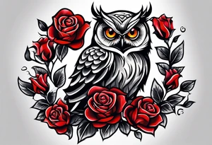 Owl with red roses fore arm tattoo idea