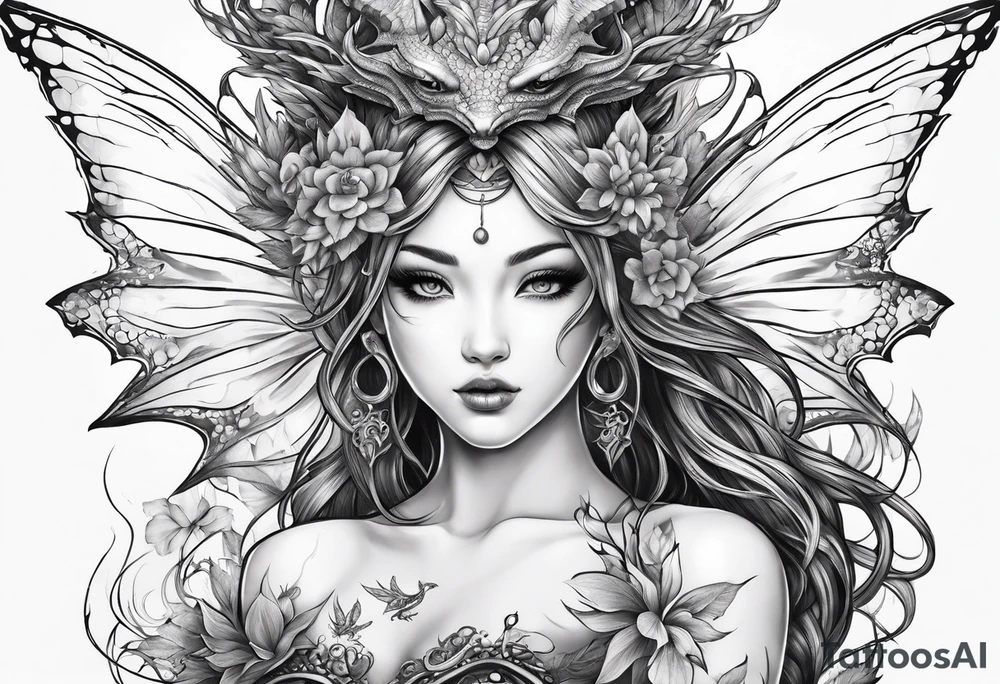 complete fairy nymph with dragon tattoo idea