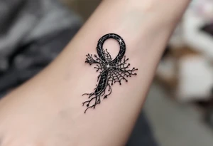 A black onyx Ankh with silver spiderwebs draping over it, adding a mysterious and gothic touch. tattoo idea