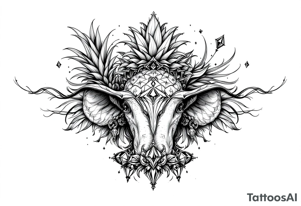 Vagina, anus, pineapple, crown, diamonds tattoo idea