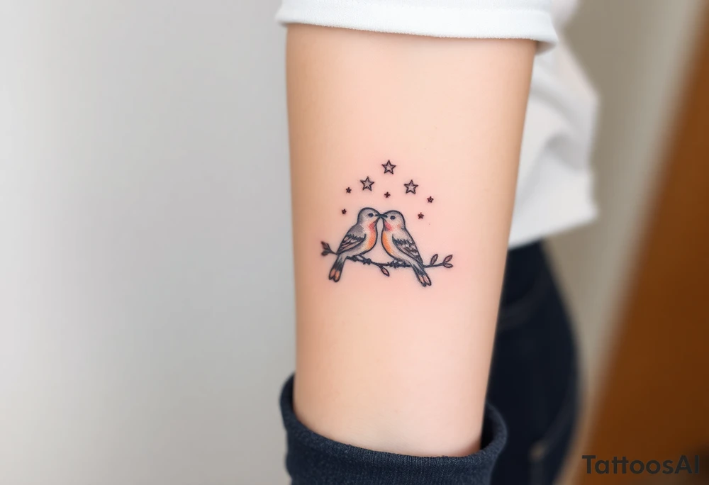 two birds sitting, stars and infinity theme tattoo idea