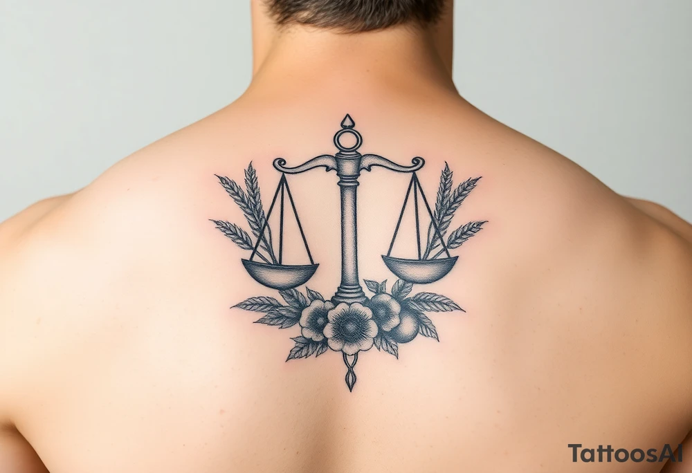 tattoo of the zodiac sign Libra with wheat and autumn fruits tattoo idea