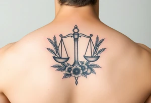 tattoo of the zodiac sign Libra with wheat and autumn fruits tattoo idea