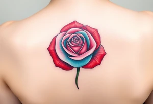 a rose with 3 colors, ruby red as the base, aquamarine as the next layer and pink as the middle tattoo idea