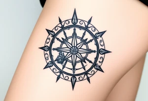 antique compass rose overlaid on weathered world map with sailing ships tattoo idea