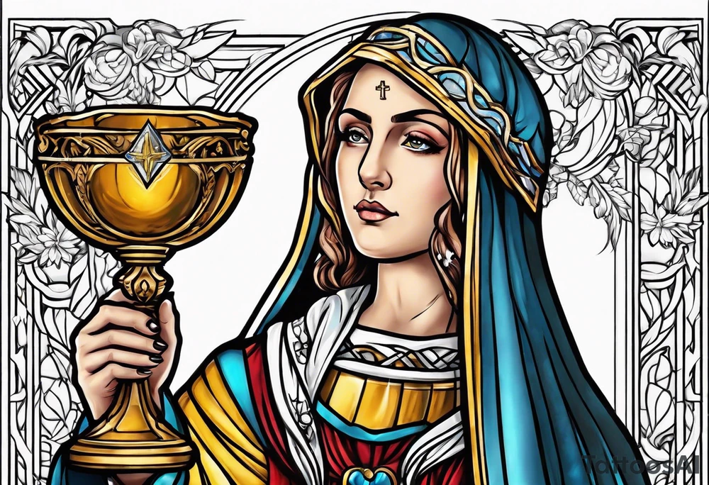 Female saint holding a chalice tattoo idea