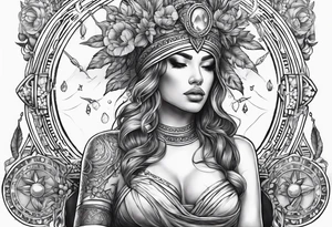Blind folded goddess with libra and dagger tattoo idea