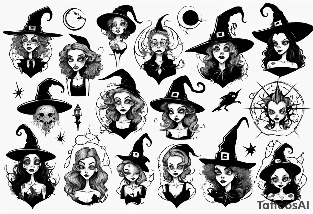 a Tim Burton-style witch tattoo idea