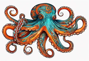 Orange and red Octopus with blue and teal suckers tattoo idea