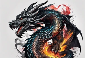 Full body black dragon wrapping around arm tattoo idea