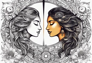 sun and the moon, the overlap
the sun has a woman's half 
face, and the moon, a man's face half tattoo idea