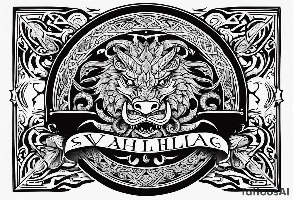 Valhalla sword shield viking ship dragon head tattoo idea