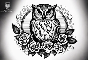Barred owl and a rose with writing “but the greatest of these is love” tattoo idea