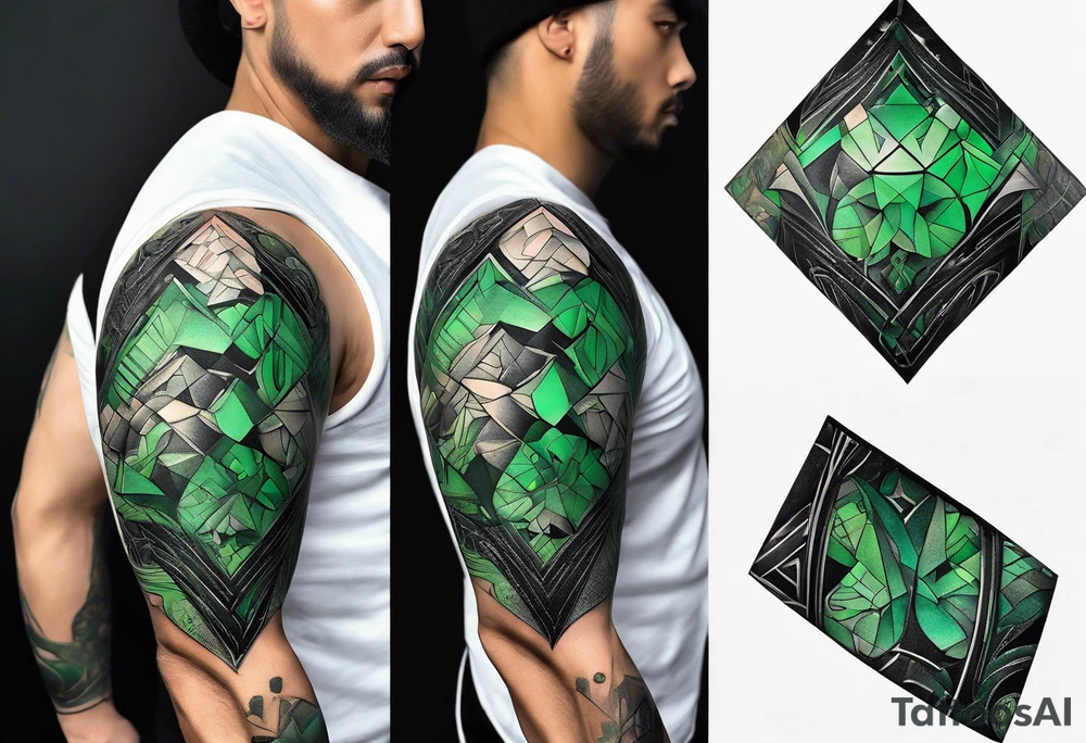 abstract, green and black, covered from wrist to forearm, fully covered, no borders, blackwork tattoo idea