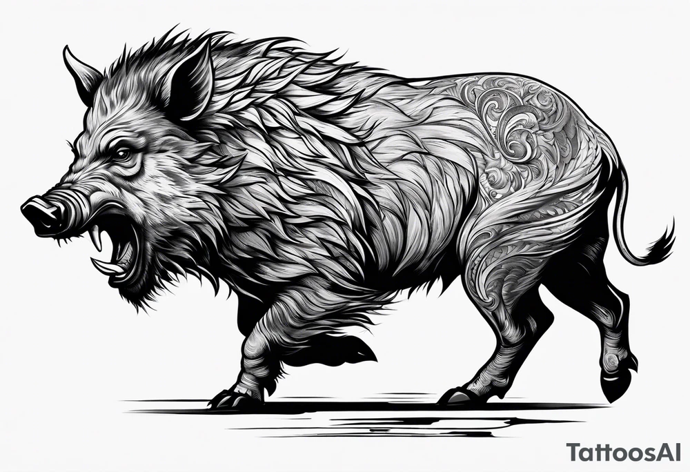 angry boar front tattoo idea