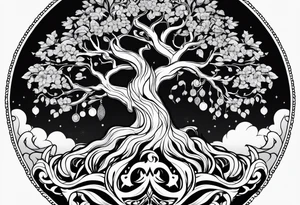 Yggdrasil with 9 realm illustrated tattoo idea