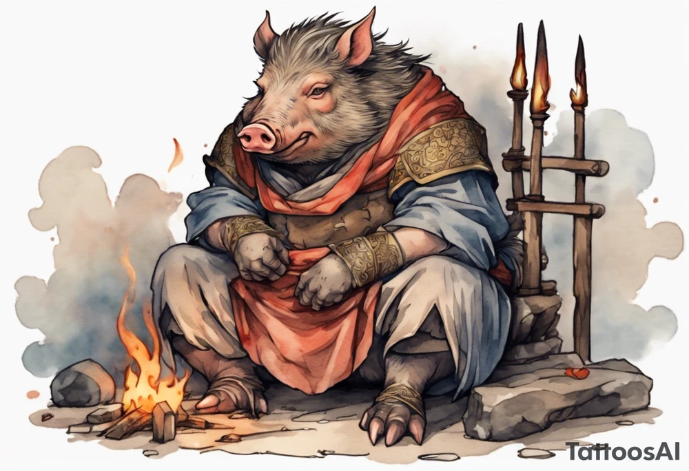 a Medieval boar sitting by the hearth tattoo idea