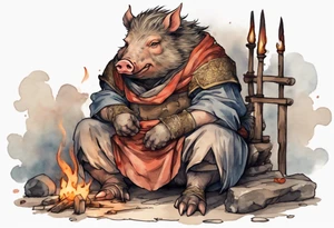 a Medieval boar sitting by the hearth tattoo idea