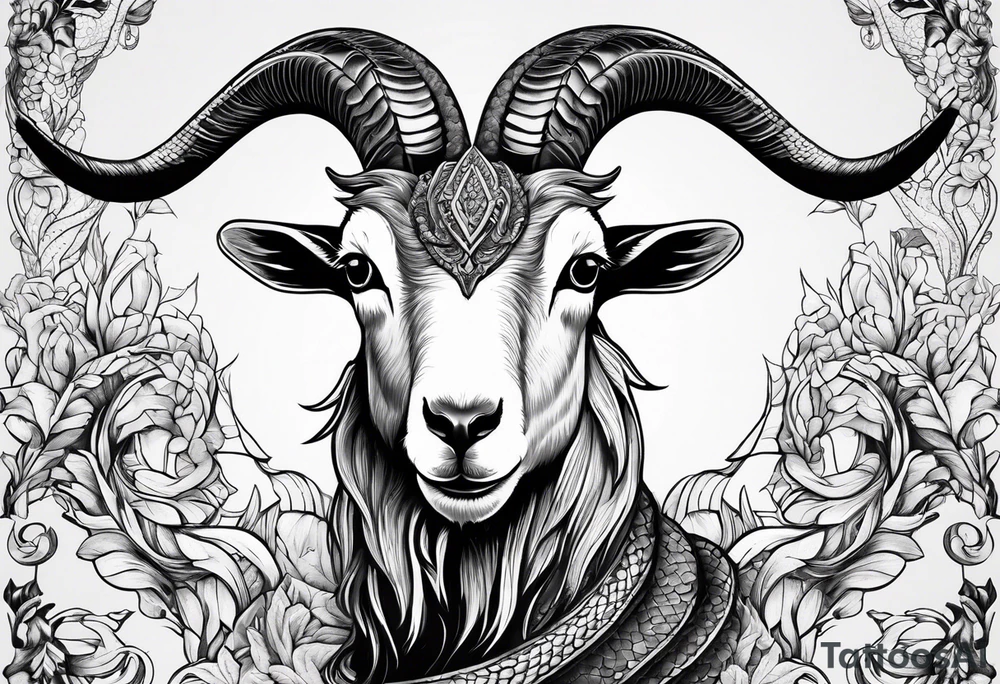 Image of a goat combined with a Snake tattoo idea