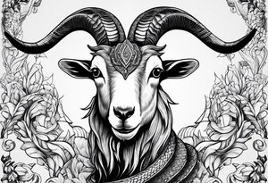 Image of a goat combined with a Snake tattoo idea