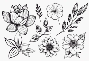 Galhos, folhas, flores e borboletas tattoo idea