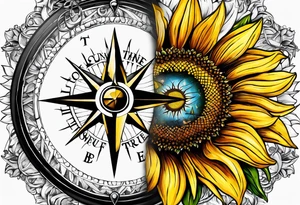 Sunflower and
 compass, with the words "To Thine Own Self Be True" tattoo idea