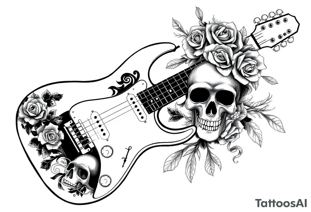 Electric guitar with skulls and roses tattoo idea