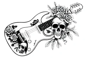 Electric guitar with skulls and roses tattoo idea