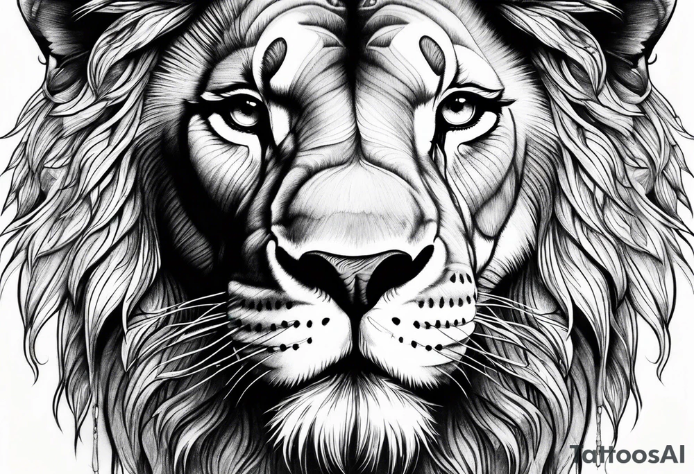 Half lion face half elephant face tattoo idea