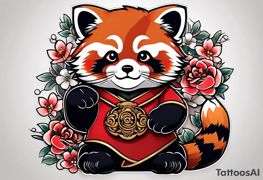 Red panda lucky cat tattoo idea