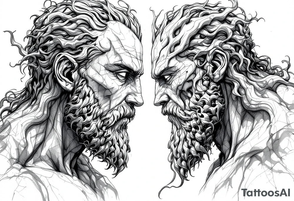 Hades forward facing stone portrait Greek mythology tattoo idea