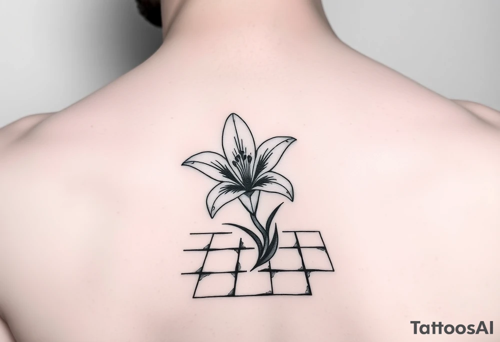 bathroom with lily coming up out of tile floor tattoo idea