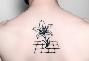 bathroom with lily coming up out of tile floor tattoo idea