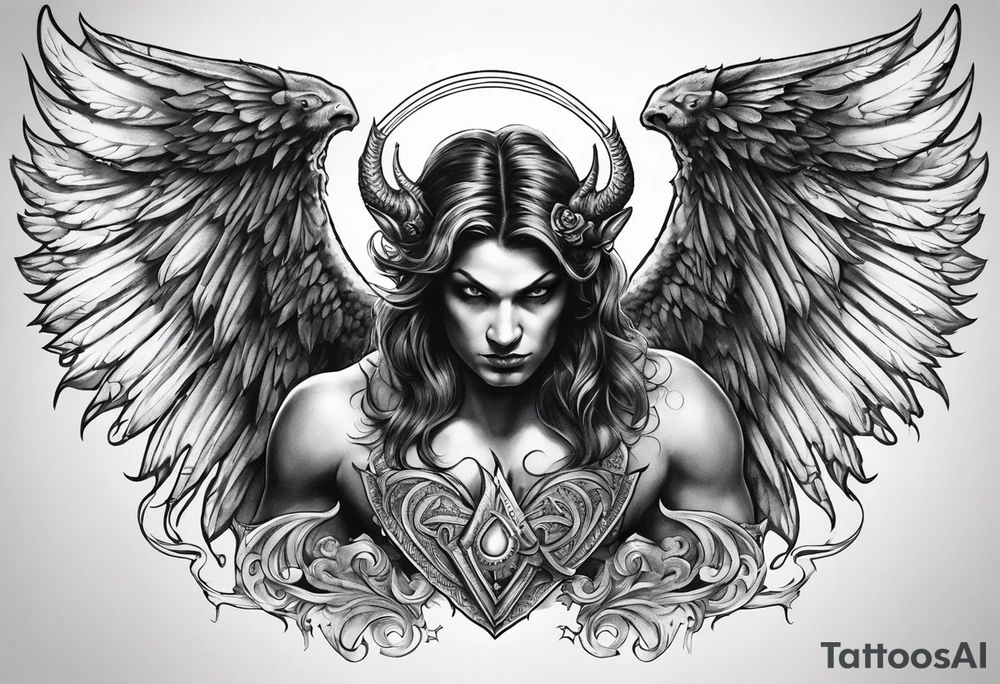 Devil with angel wings aggressive tattoo idea