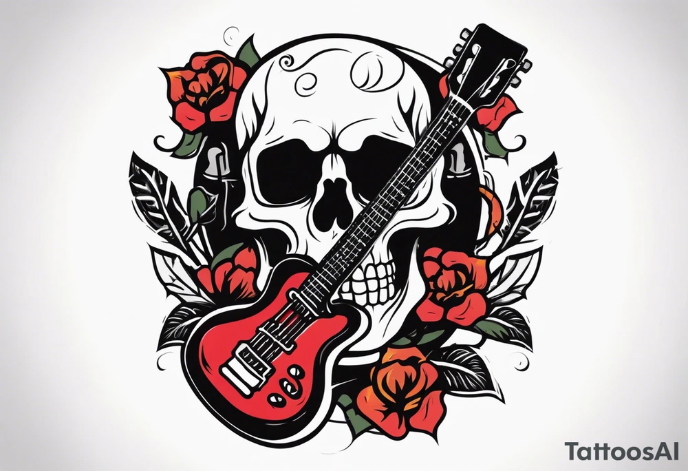 Rock and roll skull with a guitar tattoo idea