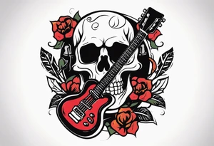 Rock and roll skull with a guitar tattoo idea