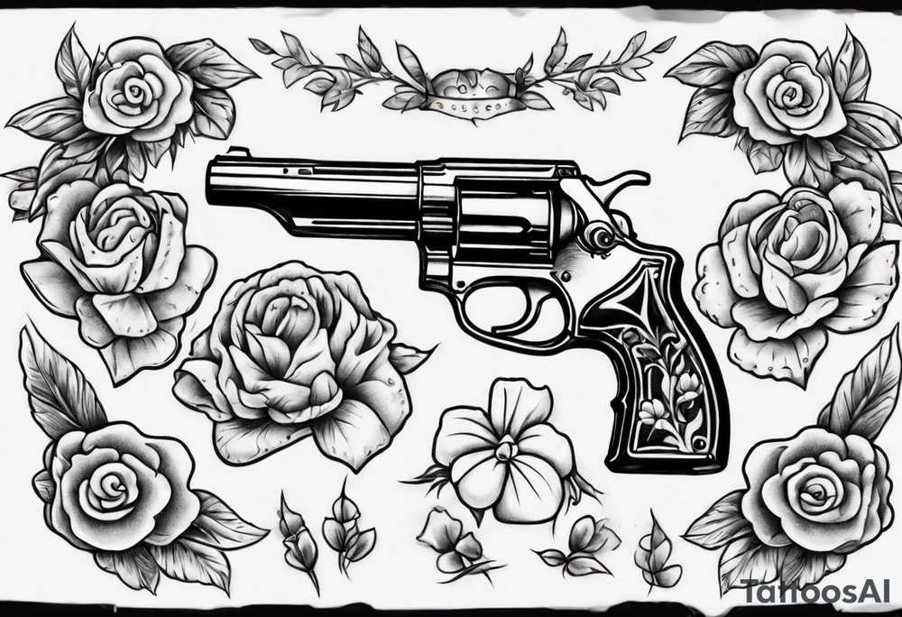 Gun with flowers sketch old school styles tattoo idea