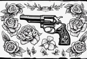 Gun with flowers sketch old school styles tattoo idea