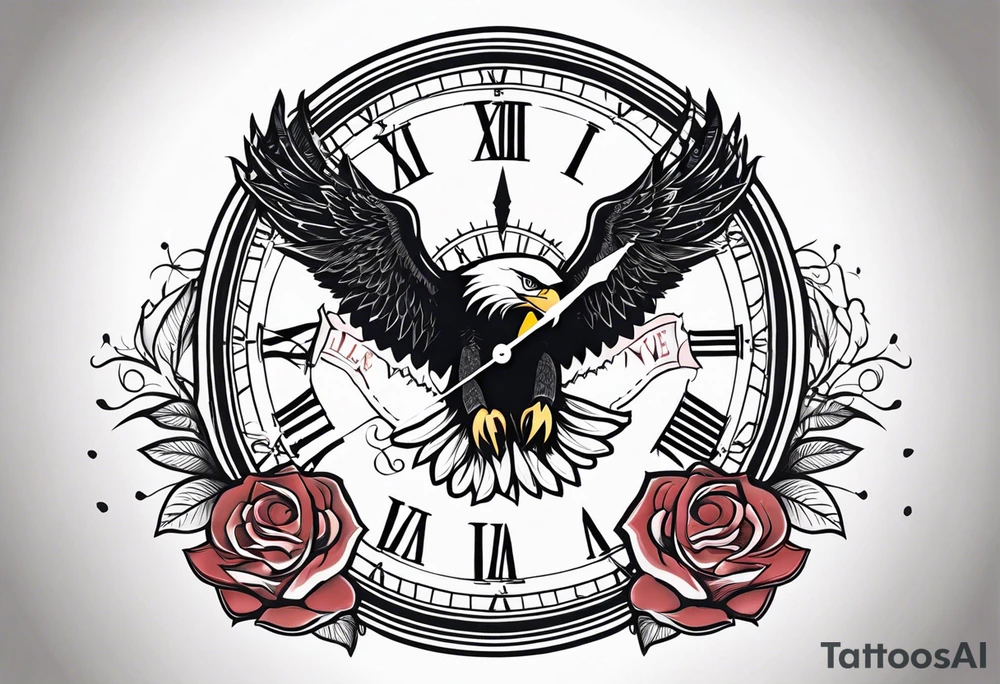 eagle, rose, clock , love tattoo idea