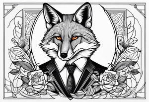 Geometric sly fox with Negroni in short lowball cocktail glass with ice and orange peel tattoo idea