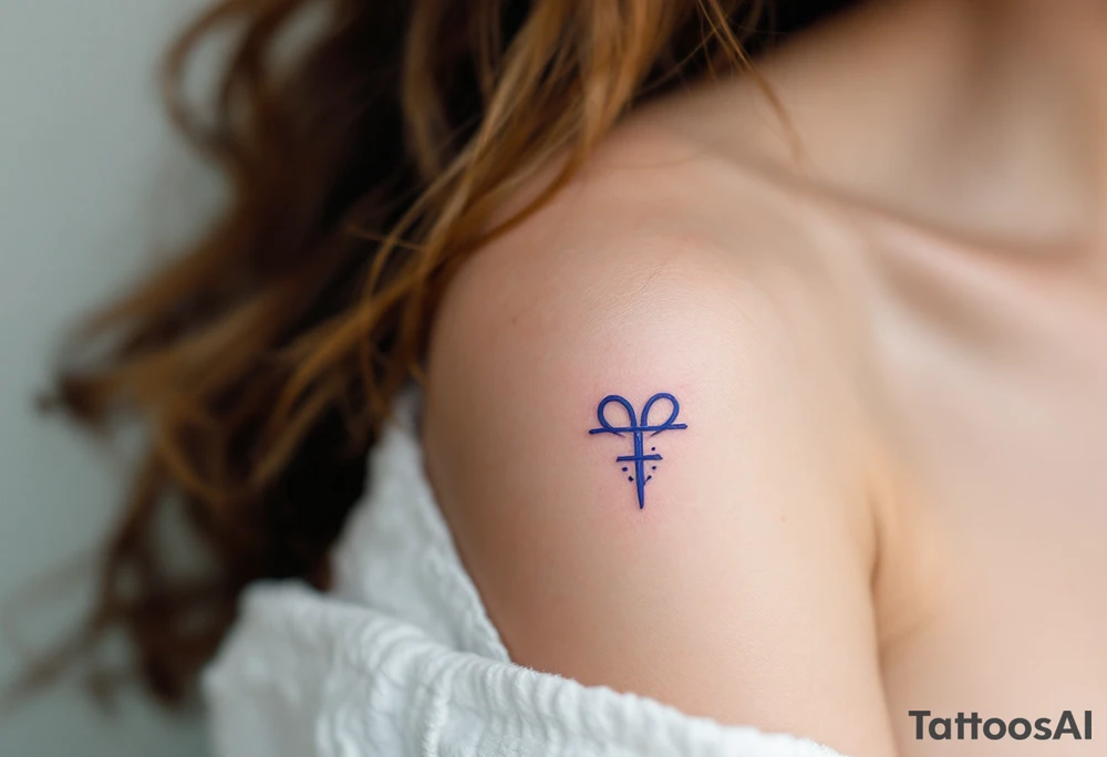 A silver  ᚹ symbol for love rune with blue accents, surrounded by violet tattoo idea