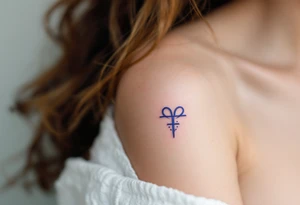 A silver  ᚹ symbol for love rune with blue accents, surrounded by violet tattoo idea