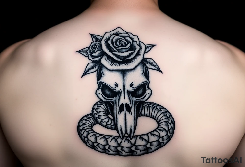 Skull with alligator coiled around it with a Tudor rose above tattoo idea