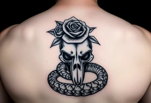 Skull with alligator coiled around it with a Tudor rose above tattoo idea