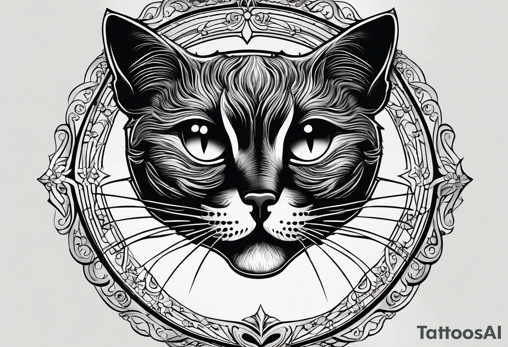 Photo realistic black cat head only facing forward add crescent moon to the left of the cat tattoo idea