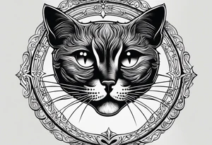 Photo realistic black cat head only facing forward add crescent moon to the left of the cat tattoo idea