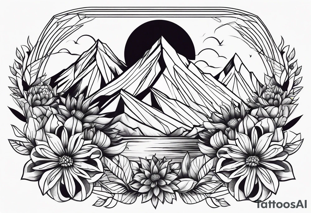 Mountain abstract flower tattoo idea