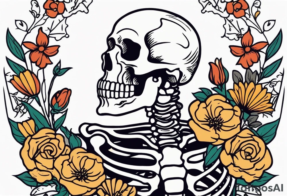 human skeleton

old school vintage simple traditional design surrounded by vintage flowers


bold color simple tattoo idea
